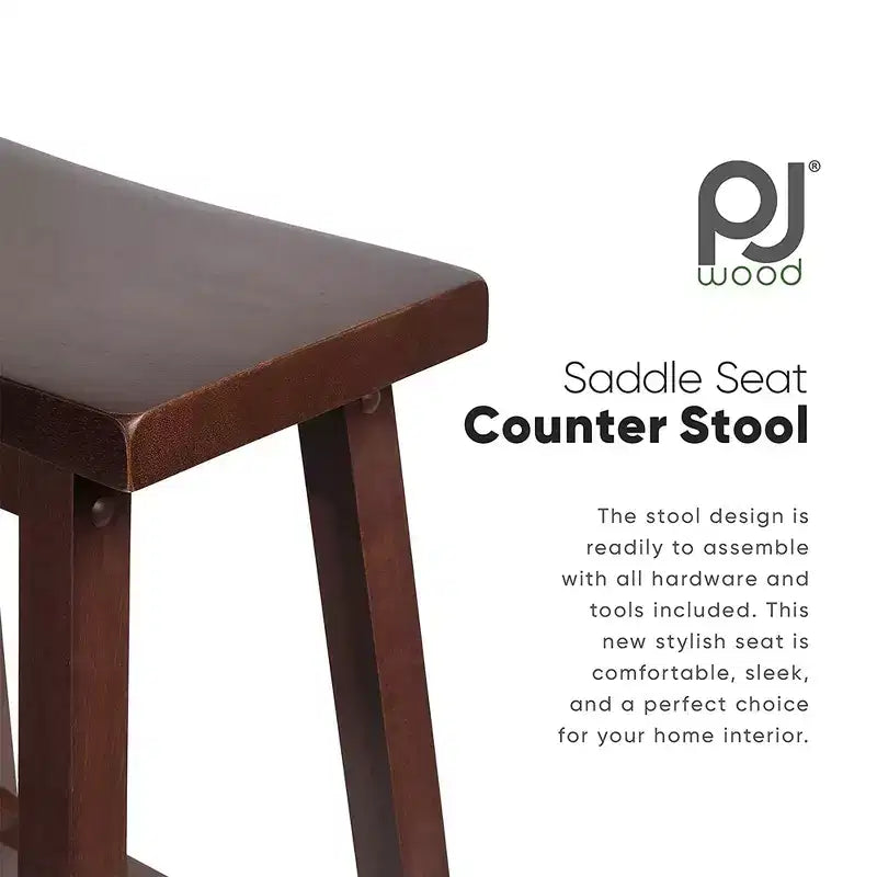 PJ Wood Classic Saddle Seat 29 Tall Kitchen Counter Stools, Walnut (Set of 10)