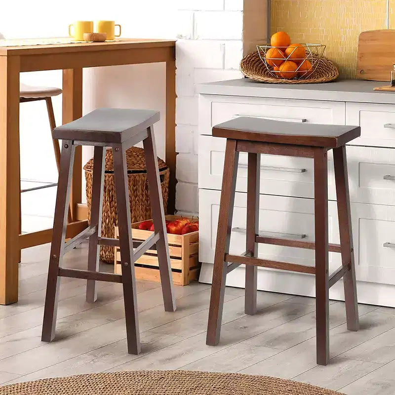 PJ Wood Classic Saddle Seat 29 Tall Kitchen Counter Stools, Walnut (Set of 10)