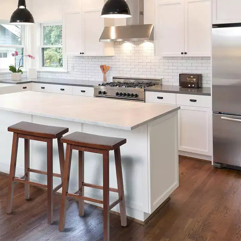 PJ Wood Classic Saddle Seat 29 Tall Kitchen Counter Stools, Walnut (Set of 10)
