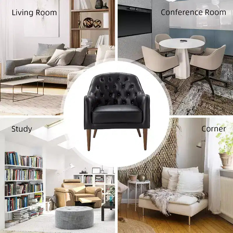 Set of 2 Justo 28.5 Wide Tufted Genuine Leather Wood Legs Accent Barrel Chair for Living Room with solid wood legs| ART OF LIVING DESIGNS