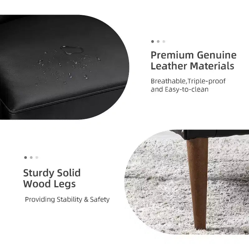 Set of 2 Justo 28.5 Wide Tufted Genuine Leather Wood Legs Accent Barrel Chair for Living Room with solid wood legs| ART OF LIVING DESIGNS