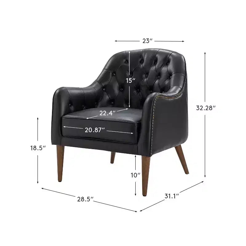 Set of 2 Justo 28.5 Wide Tufted Genuine Leather Wood Legs Accent Barrel Chair for Living Room with solid wood legs| ART OF LIVING DESIGNS