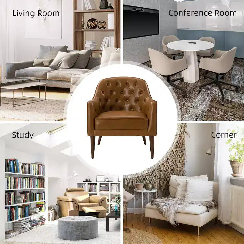 Set of 2 Justo 28.5 Wide Tufted Genuine Leather Wood Legs Accent Barrel Chair for Living Room with solid wood legs| ART OF LIVING DESIGNS