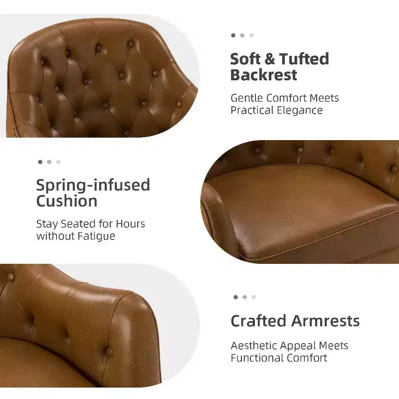 Set of 2 Justo 28.5 Wide Tufted Genuine Leather Wood Legs Accent Barrel Chair for Living Room with solid wood legs| ART OF LIVING DESIGNS