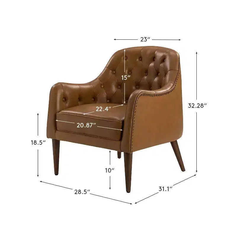 Set of 2 Justo 28.5 Wide Tufted Genuine Leather Wood Legs Accent Barrel Chair for Living Room with solid wood legs| ART OF LIVING DESIGNS
