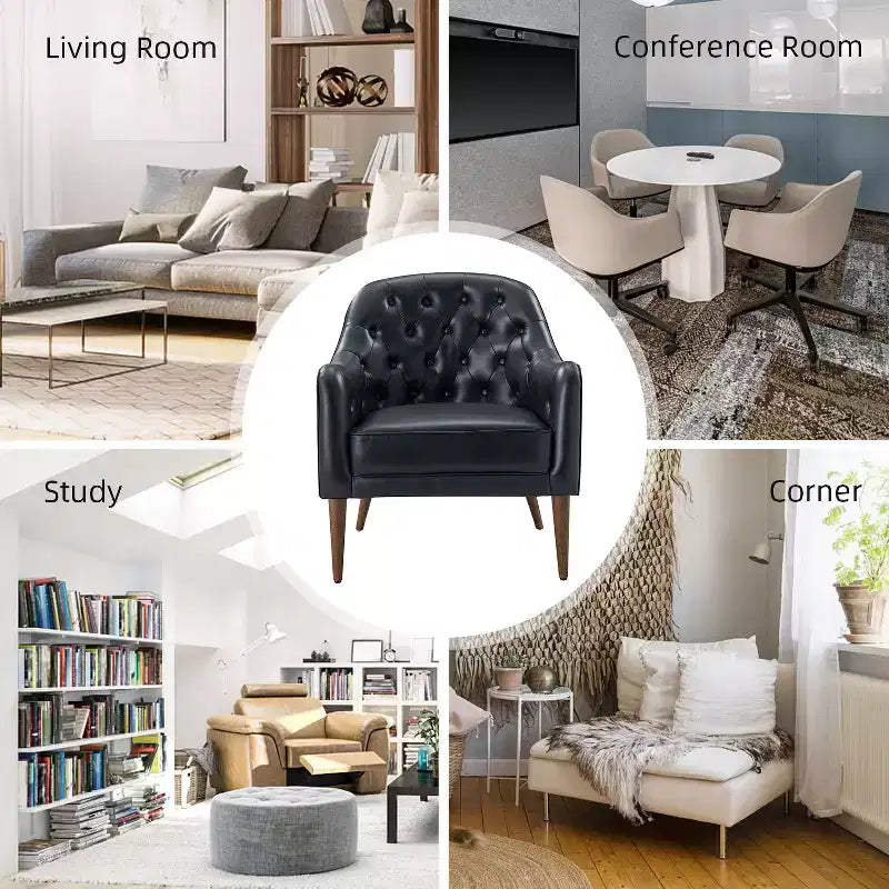 Set of 2 Justo 28.5 Wide Tufted Genuine Leather Wood Legs Accent Barrel Chair for Living Room with solid wood legs| ART OF LIVING DESIGNS