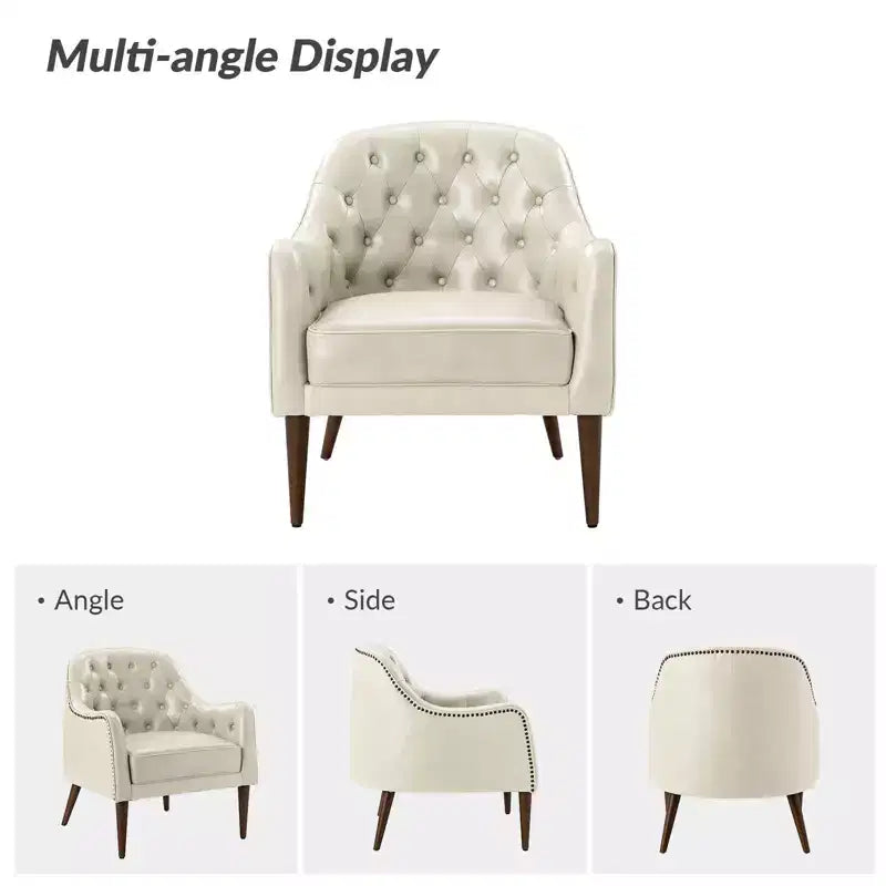 Set of 2 Justo 28.5 Wide Tufted Genuine Leather Wood Legs Accent Barrel Chair for Living Room with solid wood legs| ART OF LIVING DESIGNS