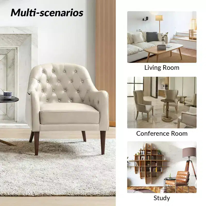 Set of 2 Justo 28.5 Wide Tufted Genuine Leather Wood Legs Accent Barrel Chair for Living Room with solid wood legs| ART OF LIVING DESIGNS