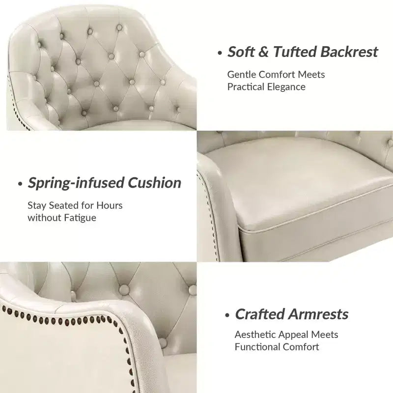Set of 2 Justo 28.5 Wide Tufted Genuine Leather Wood Legs Accent Barrel Chair for Living Room with solid wood legs| ART OF LIVING DESIGNS
