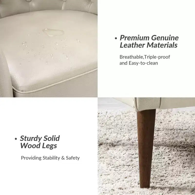 Set of 2 Justo 28.5 Wide Tufted Genuine Leather Wood Legs Accent Barrel Chair for Living Room with solid wood legs| ART OF LIVING DESIGNS