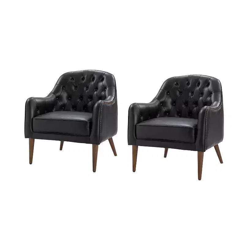 Lot de 2 fauteuils accent baril Justo en cuir véritable capitonné de 72 cm de large pour salon avec pieds en bois massif | ART OF LIVING DESIGNS
