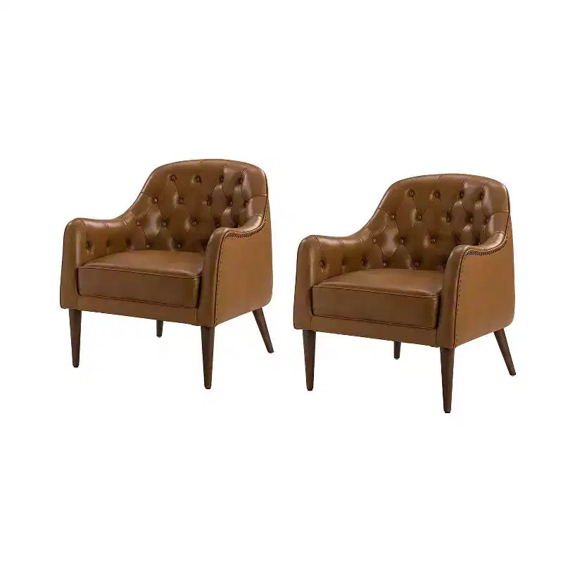 Lot de 2 fauteuils accent baril Justo en cuir véritable capitonné de 72 cm de large pour salon avec pieds en bois massif | ART OF LIVING DESIGNS