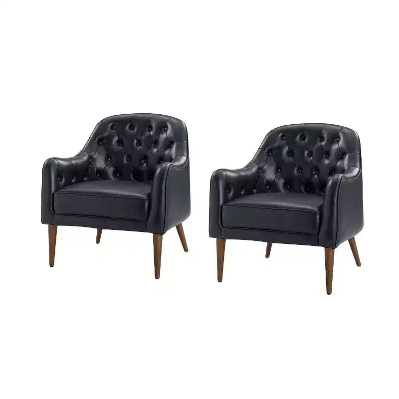 Lot de 2 fauteuils accent baril Justo en cuir véritable capitonné de 72 cm de large pour salon avec pieds en bois massif | ART OF LIVING DESIGNS