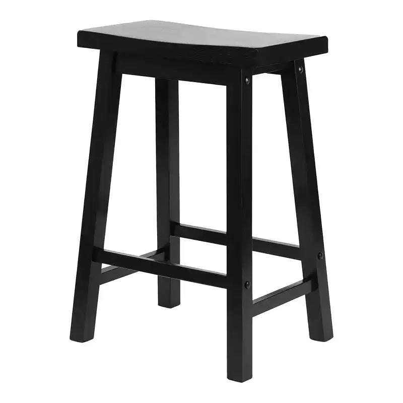 PJ Wood Classic Saddle-Seat 24'' Tall Kitchen Counter Stool for Homes, Dining Spaces, and Bars with Backless Seat, 4 Square Legs, Black (5 Pack)