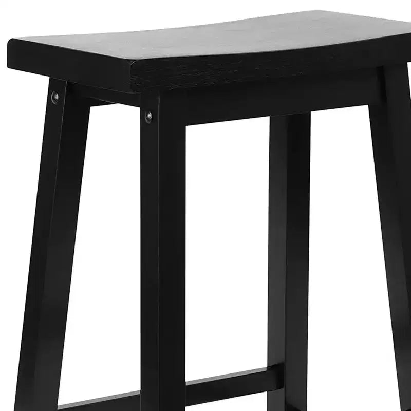PJ Wood Classic Saddle-Seat 24'' Tall Kitchen Counter Stool for Homes, Dining Spaces, and Bars with Backless Seat, 4 Square Legs, Black (5 Pack)