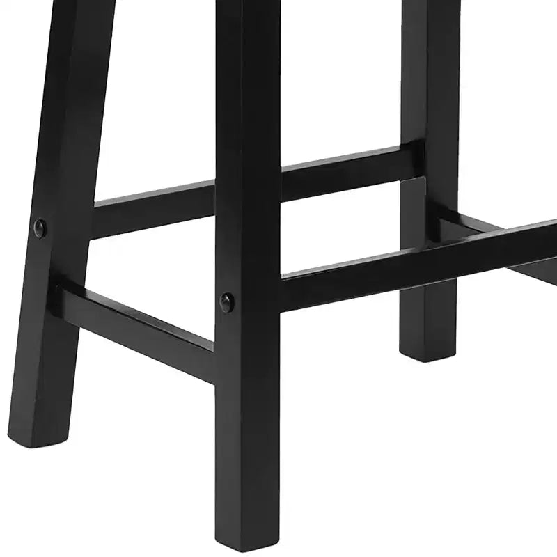 PJ Wood Classic Saddle-Seat 24'' Tall Kitchen Counter Stool for Homes, Dining Spaces, and Bars with Backless Seat, 4 Square Legs, Black (5 Pack)