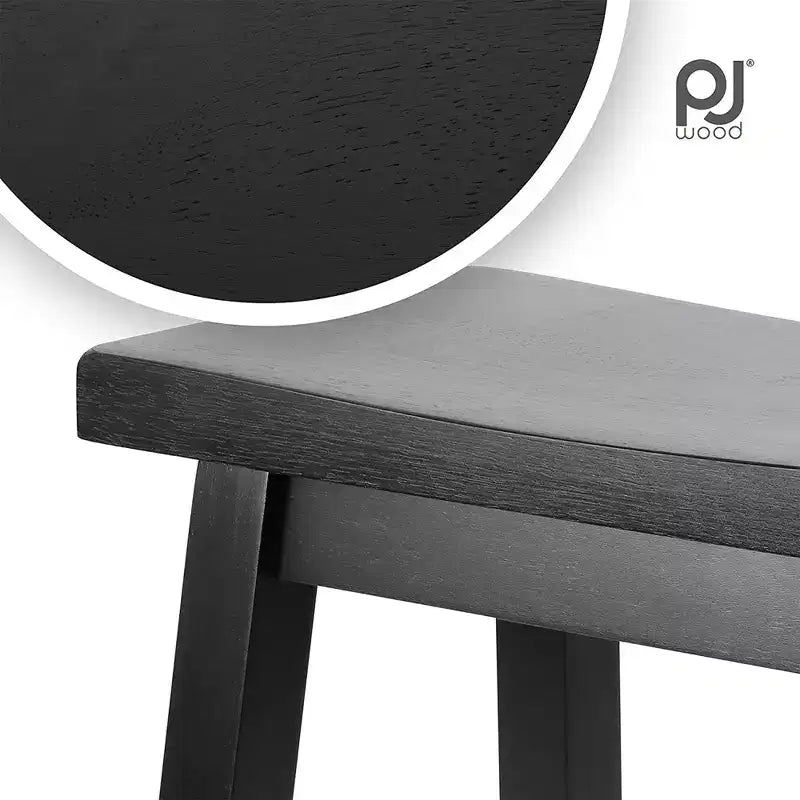 PJ Wood Classic Saddle-Seat 24'' Tall Kitchen Counter Stool for Homes, Dining Spaces, and Bars with Backless Seat, 4 Square Legs, Black (5 Pack)
