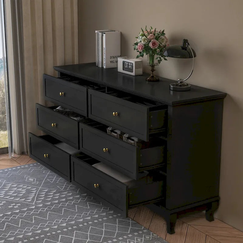 Commode de chambre à coucher en bois à 6 tiroirs profonds