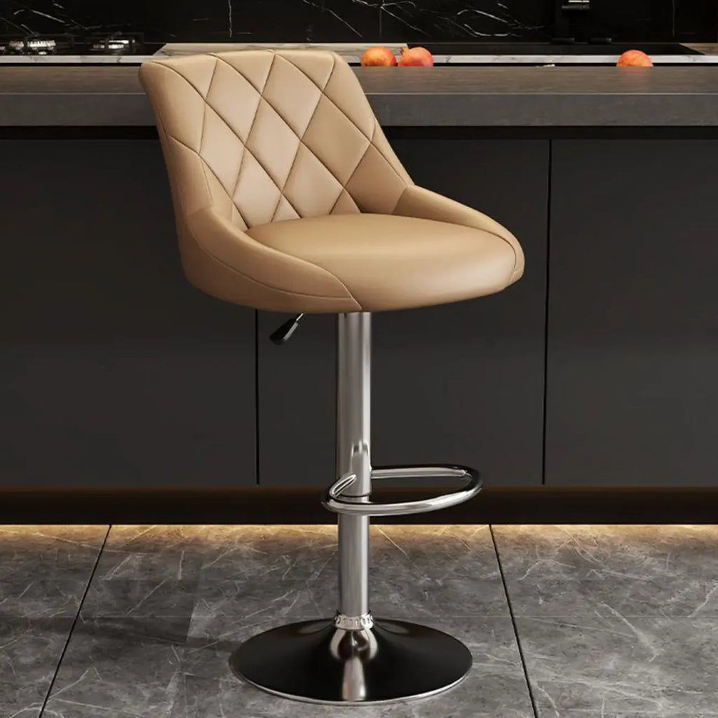 Tabouret de bar pivotant, capitonné en losanges, réglable, cuir PU noir et rouge