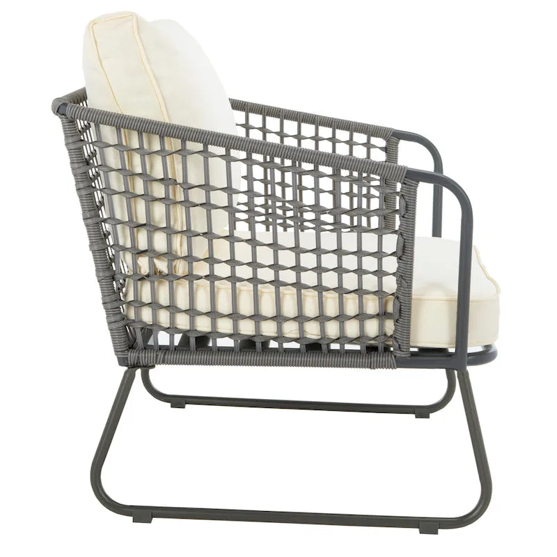 SAFAVIEH Salon d'extérieur 4 pièces Yuridia - Marron/Blanc - 50L x 27P x 28H