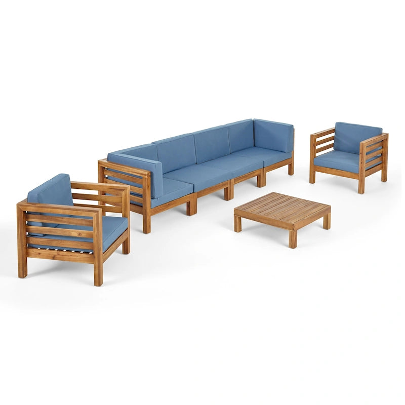 Ensemble de conversation Oana extérieur 6 places avec canapé en bois d'acacia et fauteuil par Christopher Knight Home
