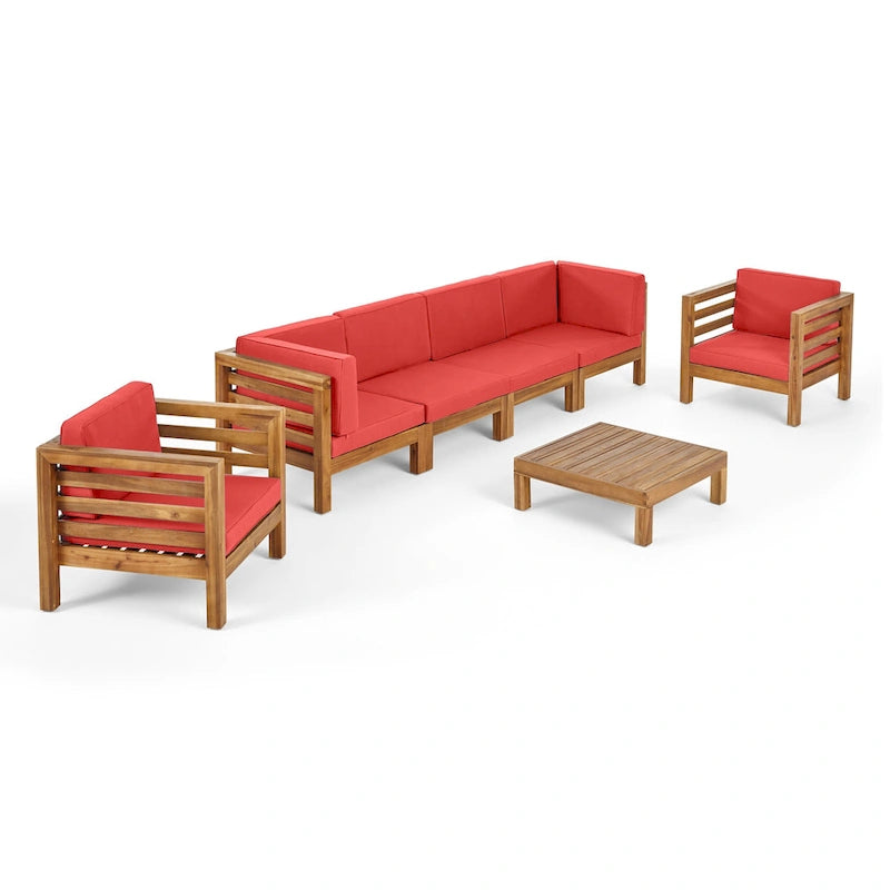 Ensemble de conversation Oana extérieur 6 places avec canapé en bois d'acacia et fauteuil par Christopher Knight Home