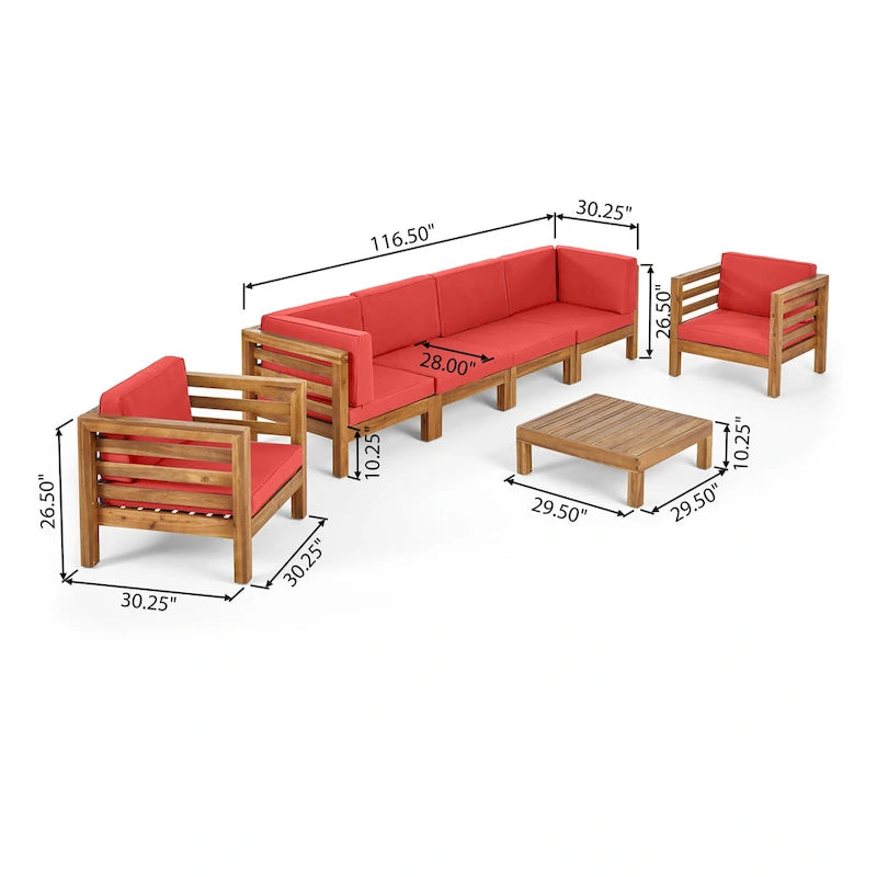 Ensemble de conversation Oana extérieur 6 places avec canapé en bois d'acacia et fauteuil par Christopher Knight Home