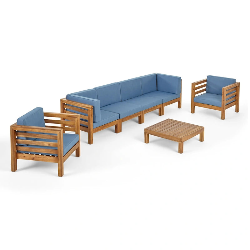 Ensemble de conversation Oana extérieur 6 places avec canapé en bois d'acacia et fauteuil par Christopher Knight Home