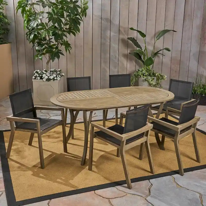 Ensemble de salle à manger d'extérieur 6 places Arletta en bois d'acacia avec sièges en maille par Christopher Knight Home