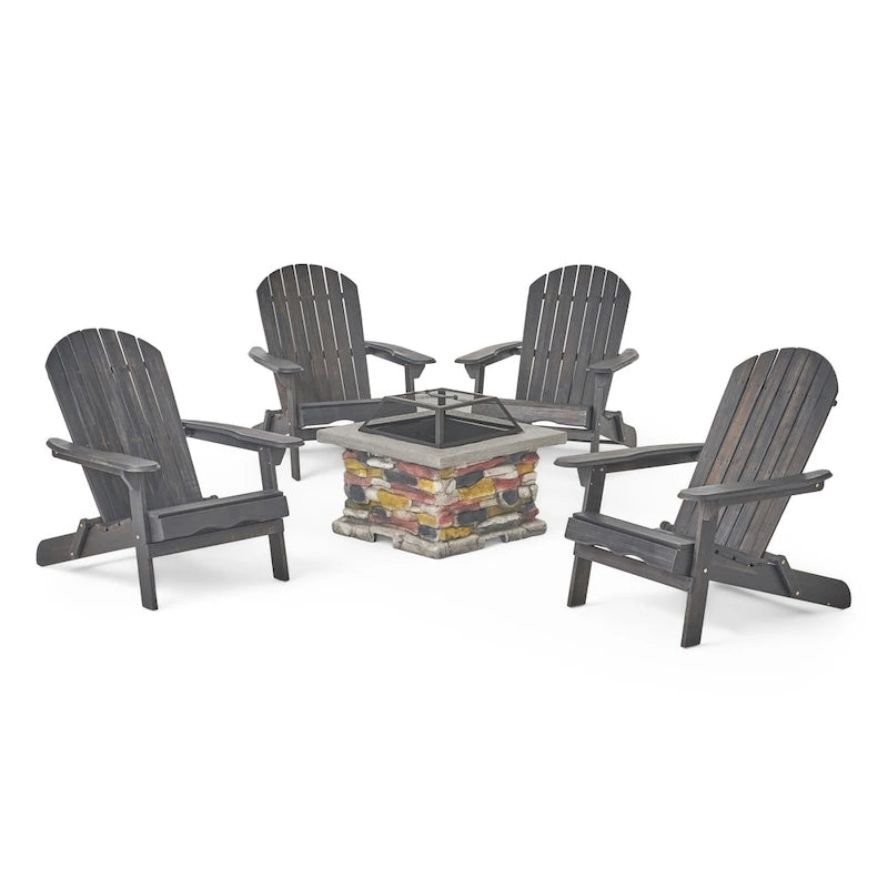 Ensemble 5 pièces de chaises Adirondack avec brasero Marrion par Christopher Knight Home