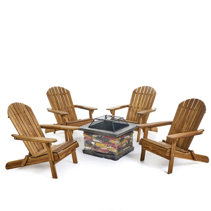 Ensemble 5 pièces de chaises Adirondack avec brasero Marrion par Christopher Knight Home