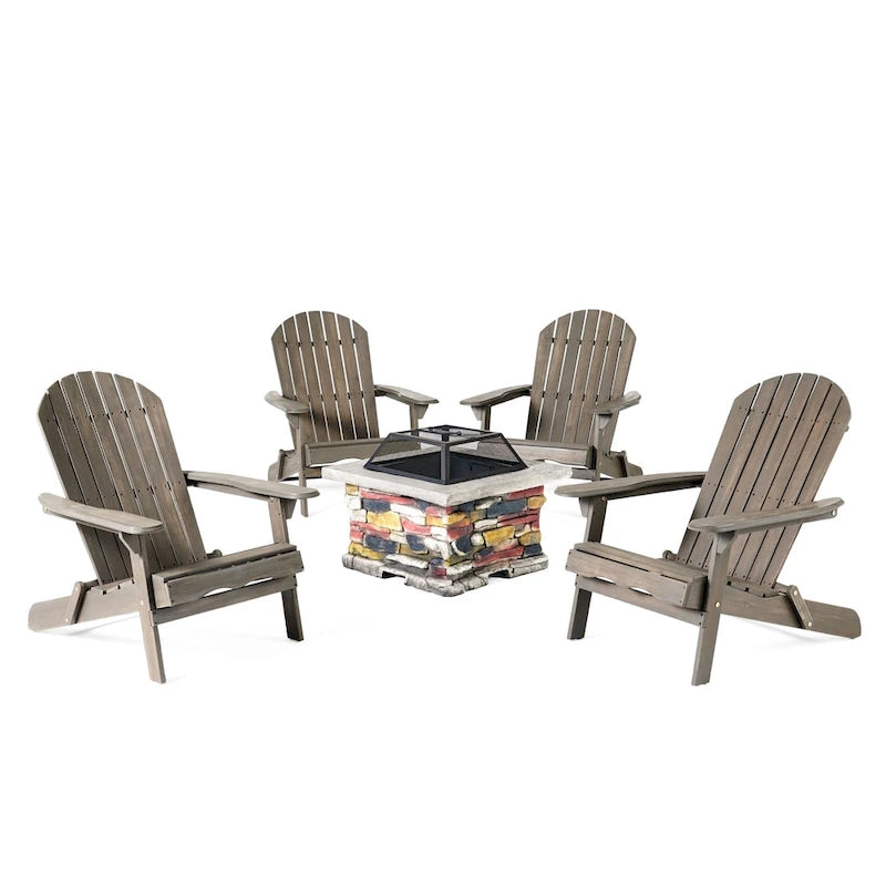 Ensemble 5 pièces de chaises Adirondack avec brasero Marrion par Christopher Knight Home