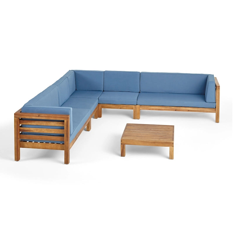 Canapé d'angle d'extérieur 7 places en bois d'acacia Oana par Christopher Knight Home