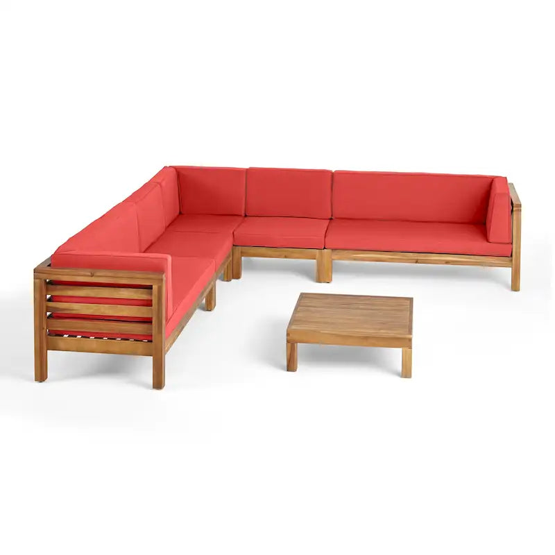 Canapé d'angle d'extérieur 7 places en bois d'acacia Oana par Christopher Knight Home