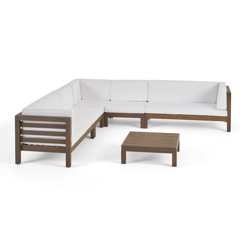 Canapé d'angle d'extérieur 7 places en bois d'acacia Oana par Christopher Knight Home