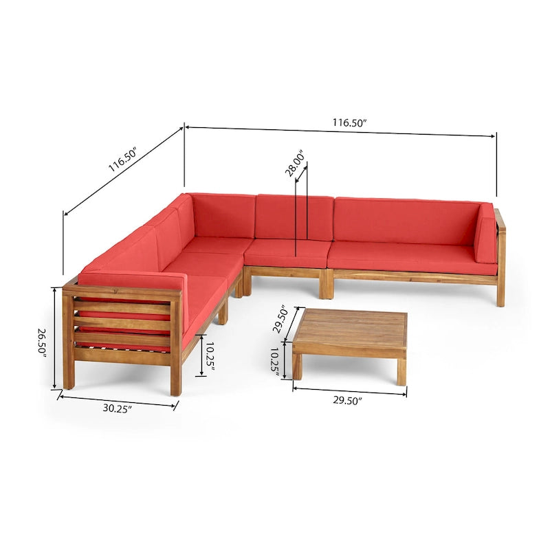 Canapé d'angle d'extérieur 7 places en bois d'acacia Oana par Christopher Knight Home
