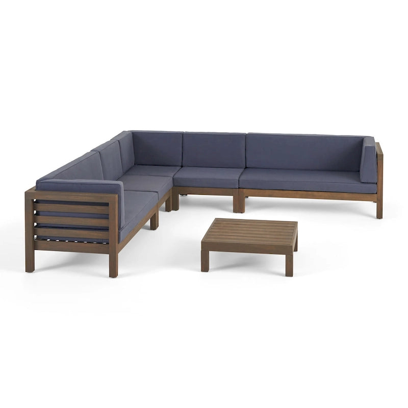 Canapé d'angle d'extérieur 7 places en bois d'acacia Oana par Christopher Knight Home