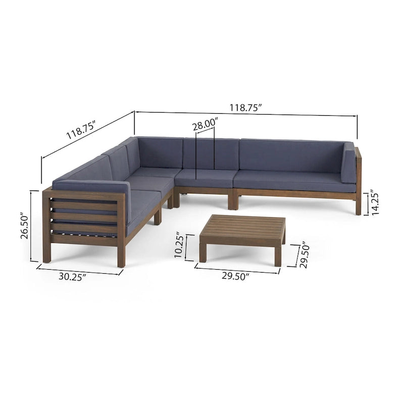 Canapé d'angle d'extérieur 7 places en bois d'acacia Oana par Christopher Knight Home