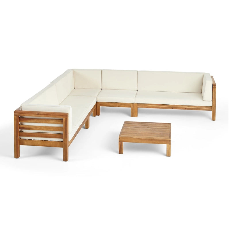 Canapé d'angle d'extérieur 7 places en bois d'acacia Oana par Christopher Knight Home