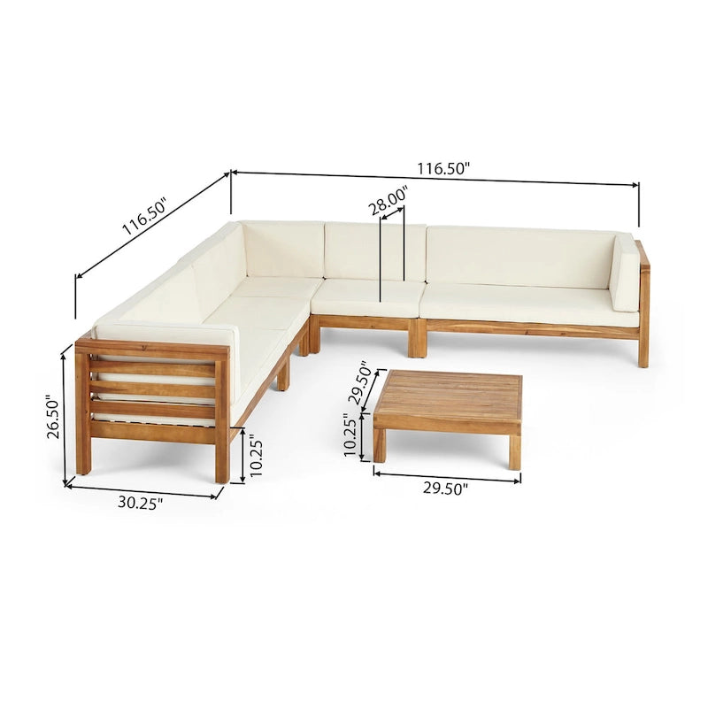 Canapé d'angle d'extérieur 7 places en bois d'acacia Oana par Christopher Knight Home