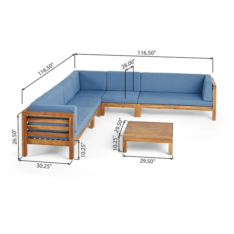 Canapé d'angle d'extérieur 7 places en bois d'acacia Oana par Christopher Knight Home
