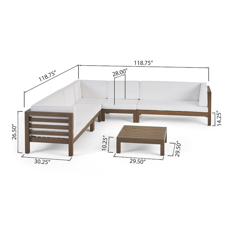 Canapé d'angle d'extérieur 7 places en bois d'acacia Oana par Christopher Knight Home