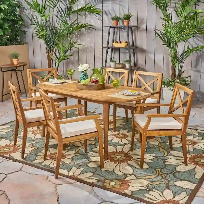 Ensemble de salle à manger d'extérieur 7 pièces en bois d'acacia Pines par Christopher Knight Home