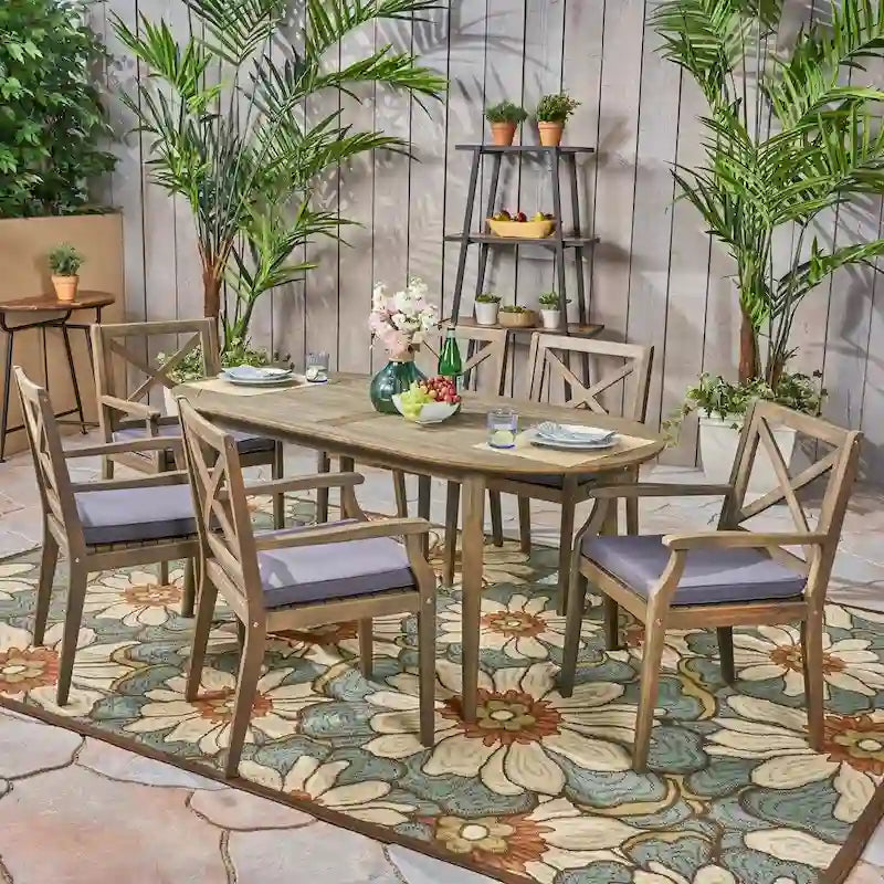 Ensemble de salle à manger d'extérieur 7 pièces en bois d'acacia Pines par Christopher Knight Home