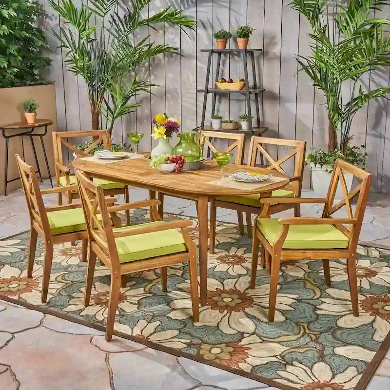 Ensemble de salle à manger d'extérieur 7 pièces en bois d'acacia Pines par Christopher Knight Home