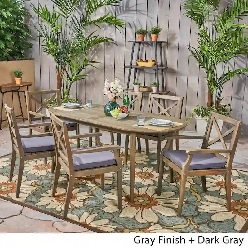Ensemble de salle à manger d'extérieur 7 pièces en bois d'acacia Pines par Christopher Knight Home