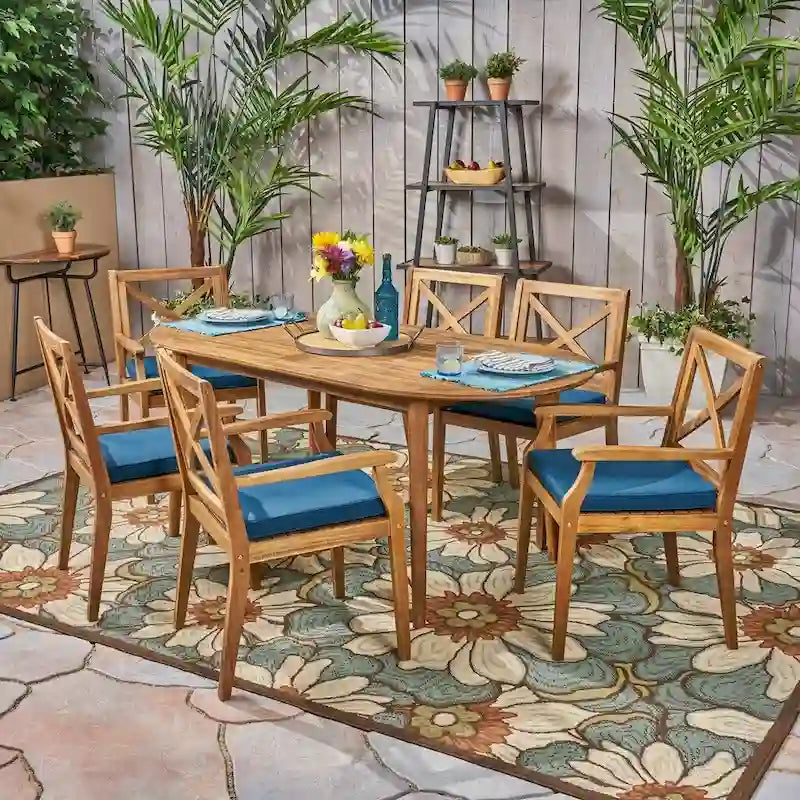 Ensemble de salle à manger d'extérieur 7 pièces en bois d'acacia Pines par Christopher Knight Home