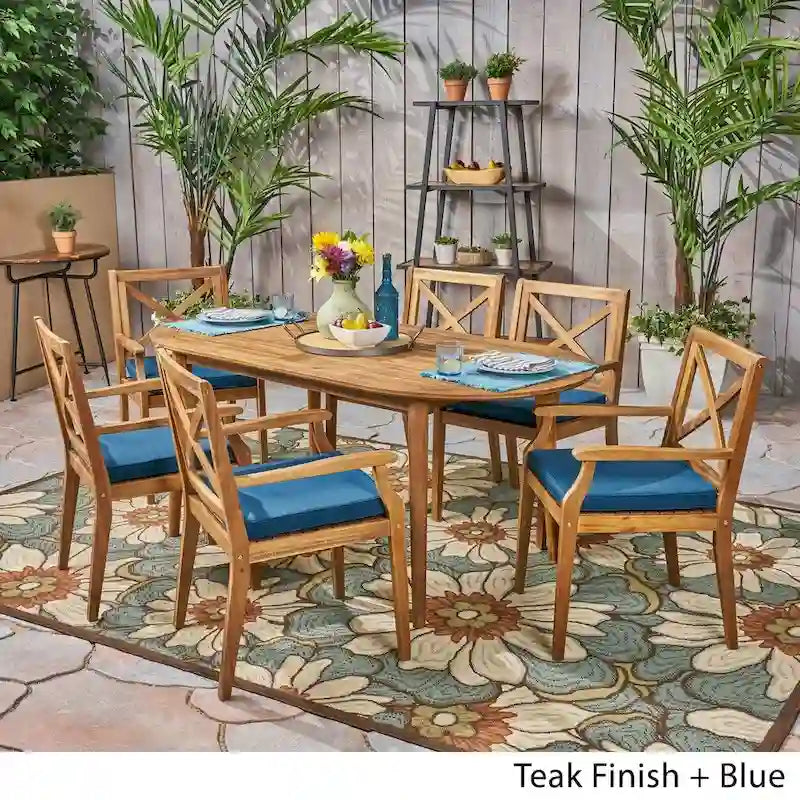 Ensemble de salle à manger d'extérieur 7 pièces en bois d'acacia Pines par Christopher Knight Home