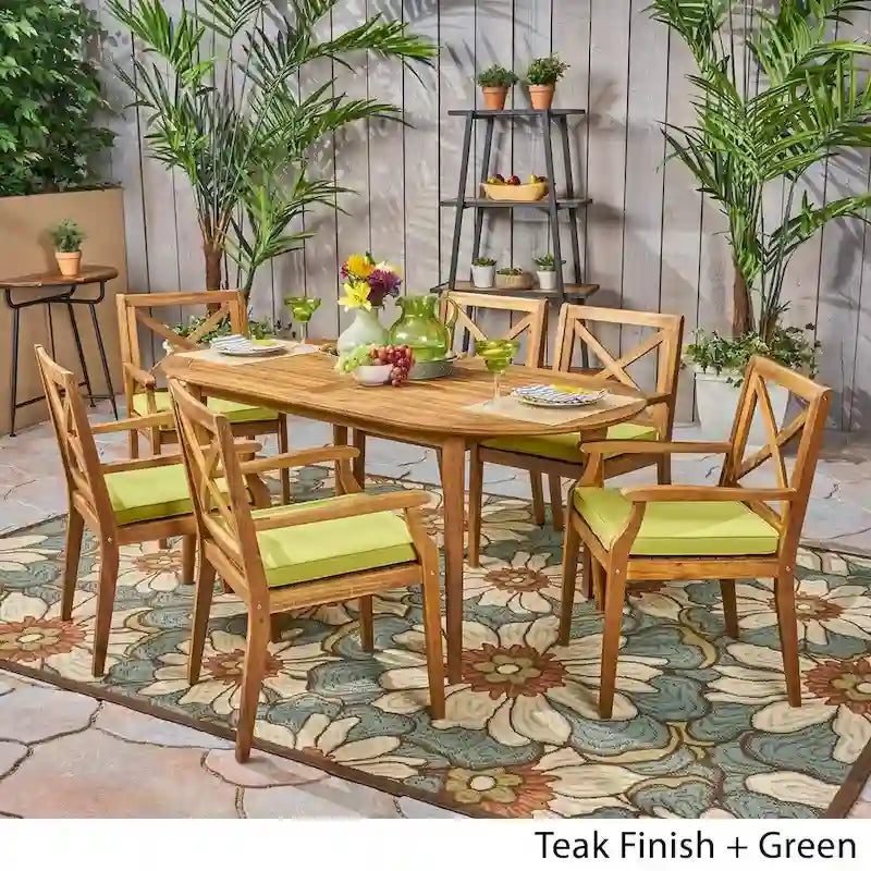 Ensemble de salle à manger d'extérieur 7 pièces en bois d'acacia Pines par Christopher Knight Home