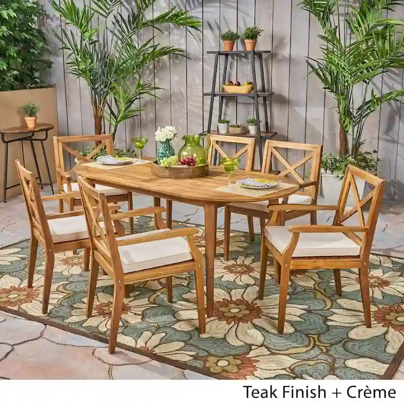Ensemble de salle à manger d'extérieur 7 pièces en bois d'acacia Pines par Christopher Knight Home